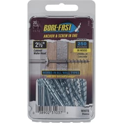 HILLMAN Bore-Fast 1/4 in. D X 2-1/2 in. L Steel Pan/Wafer Head Screw and Anchor 20 pk