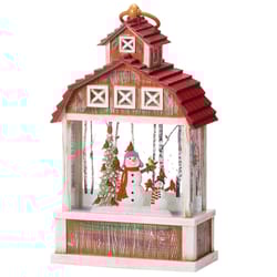 Roman LED Multicolored Swirl Barn Lantern with Red Roof Indoor Christmas Decor 14 in.