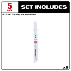 Milwaukee 3 in. Bi-Metal T-Shank Metal cutting Jig Saw Blade 14 TPI 5 pk