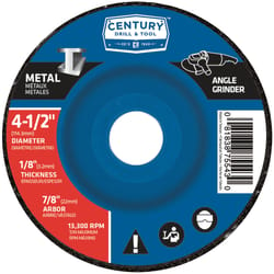 Century Drill & Tool 4-1/2 in. D X 7/8 in. Metal Grinding Wheel
