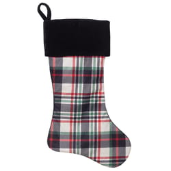 Dyno Cream/Red Plaid Christmas Stocking 20 in.