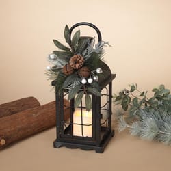 Gerson Black Floral Accents and LED Lighted Lantern 13 in.