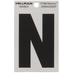 Hillman 3 in. Reflective Black Vinyl Self-Adhesive Letter N 1 pc