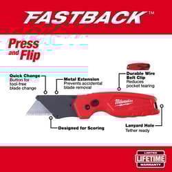 Milwaukee Fastback 6.15 in. Press and Flip Folding Compact Utility Knife Red 1 pc