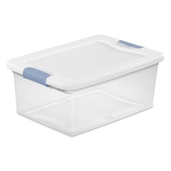 Sterilite 15 qt Clear/White Latch Storage Box 6-3/4 in. H X 16-1/4 in. W X 11-1/4 in. D Stackable