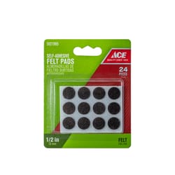 Ace Felt Self Adhesive Protective Pad Brown Round 1/2 in. W 24 pk