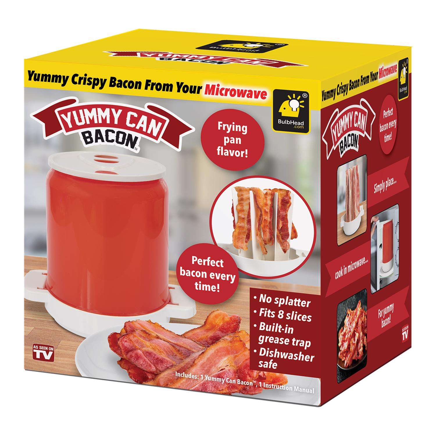 Microwave Bacon Cooker Small Mess-Free & Splatter-Prof 15915 BulbHead Yummy Can Red 