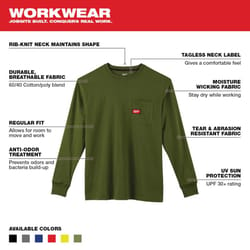 Milwaukee L Long Sleeve Unisex Crew Neck Olive Green Heavy Duty Shirt