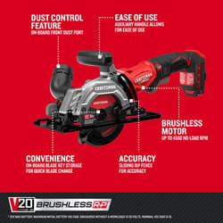 Craftsman V20 Brushless RP 4-1/2 in. Cordless Brushless Circular Saw Tool Only