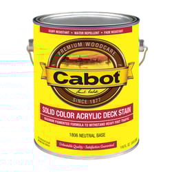 Cabot  Solid  Tintable Neutral Base  Water-Based  Acrylic  Deck Stain  1 gal. 