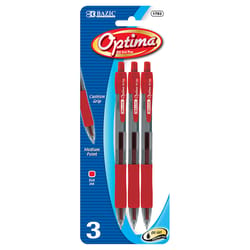 Bazic Products Optima Red Retractable Oil Gel Pen 3 pk