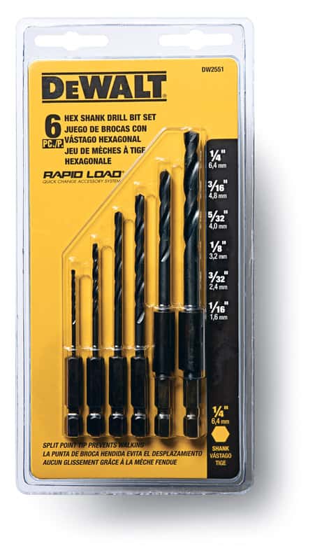 DeWalt Rapid Load Black Oxide Drill Bit Set Hex Shank 6 pc