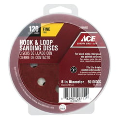 Ace 5 in. Aluminum Oxide Hook and Loop Sanding Disc 120 Grit Fine 50 pk