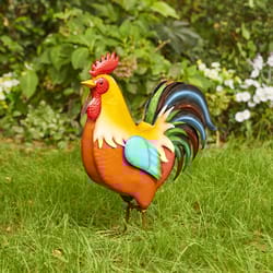 Glitzhome Metal Multi-color 21 in. Standing Rooster Garden Statue