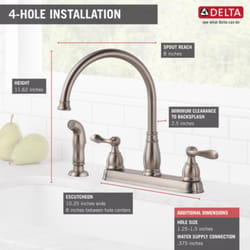 Delta Windemere Two Handle Stainless Steel Kitchen Faucet Side Sprayer Included