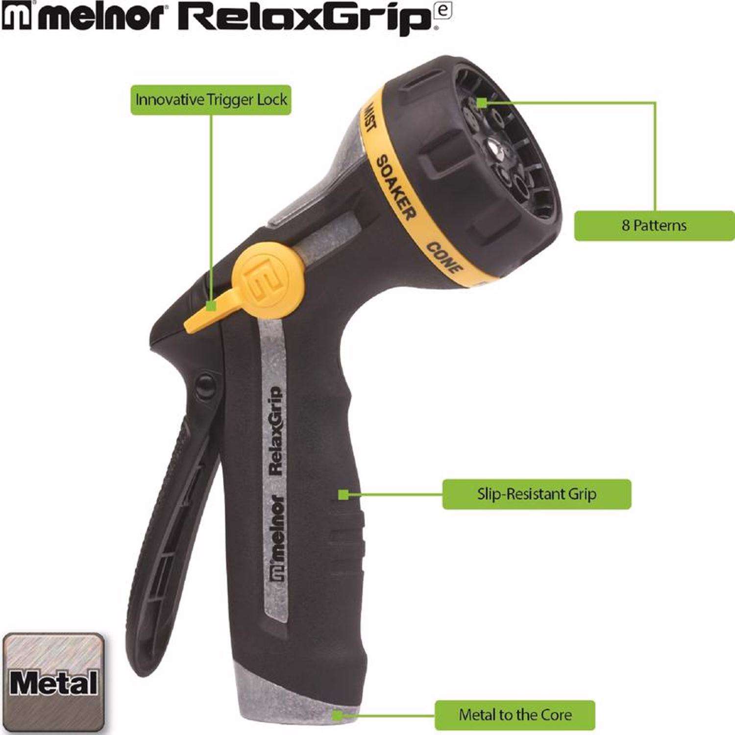 Melnor RelaxGrip 8 Pattern Adjustable Multi-Pattern Metal Hose Nozzle Melnor RelaxGrip 8 Pattern Adjustable Multi-Pattern Metal Hose Nozzle