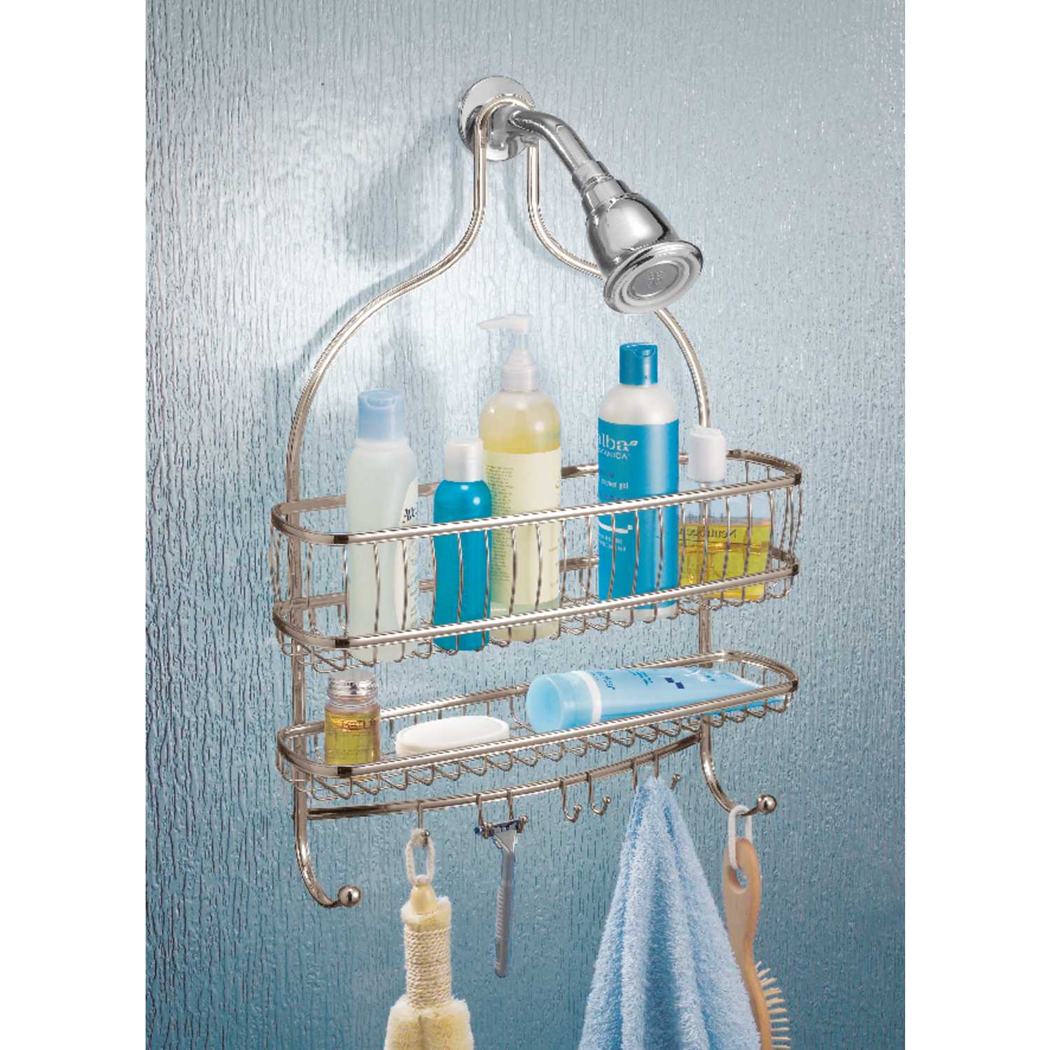 InterDesign Shower Caddy 4 in. H x 15 in. W x 21 in. L Satin Nickel