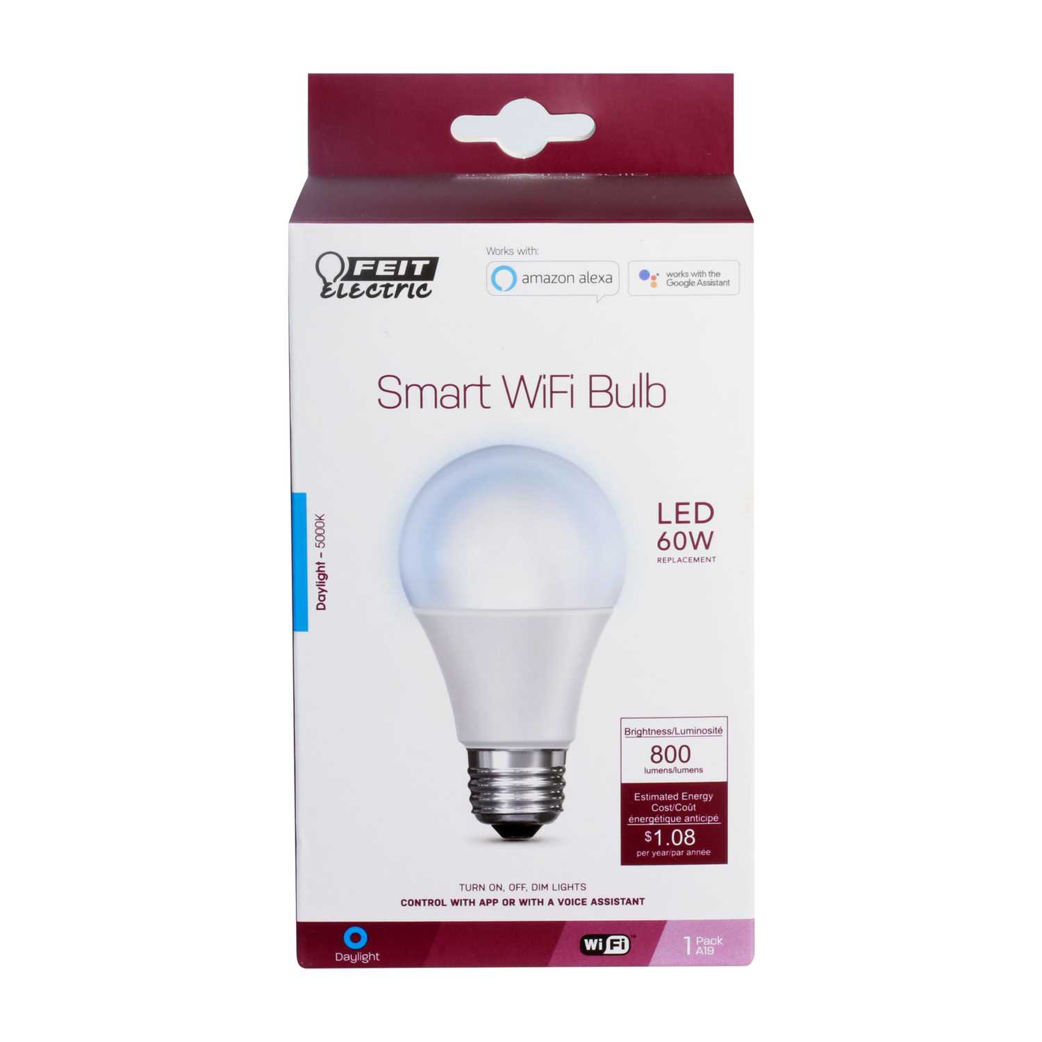 FEIT Electric Smart Wifi A19 E26 (Medium) Smart WiFi LED Bulb Daylight
