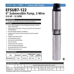ECO-FLO 3/4 HP 2 wire 720 gph Stainless Steel Submersible Pump