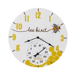 Taylor Bee Kind Clock/Thermometer Resin Multicolored 14 in.