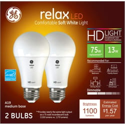GE Relax A19 E26 (Medium) LED Bulb Soft White 75 Watt Equivalence 2 pk