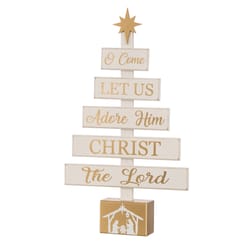 Glitzhome Gold/White Nativity Sign Tree Table Decor 17.83 in.