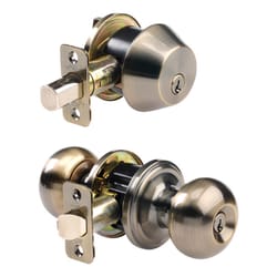 Ace Colonial Antique Brass Deadbolt and Entry Door Knob 1-3/4 in.