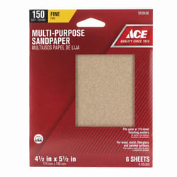 Ace 5-1/2 in. L X 4-1/2 in. W 150 Grit Aluminum Oxide 1/4 Sheet Sandpaper 6 pk