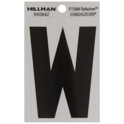 HILLMAN 3 in. Reflective Black Vinyl Self-Adhesive Letter W 1 pc