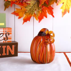 Glitzhome 5.5 in. Striped Pumpkin Harvest Decor