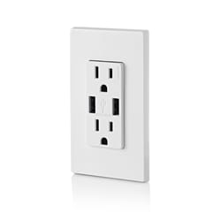 Leviton Decora 15 amps 125 V Duplex White Outlet and USB Charger 5-15R 1 pk