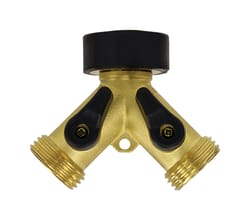 Gilmour Brass Threaded Male Y-Hose Connector with Shut Offs