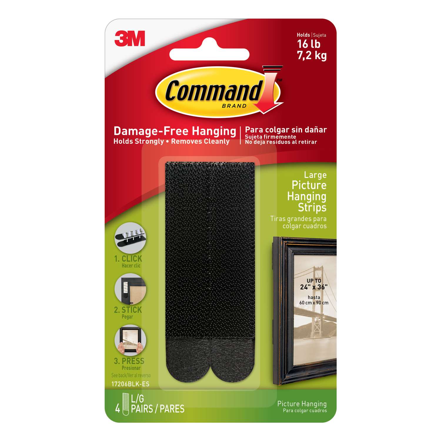 Command Large Adhesive Picture Hanging Strips Value Pack, White, 16-lbs,  12-pk