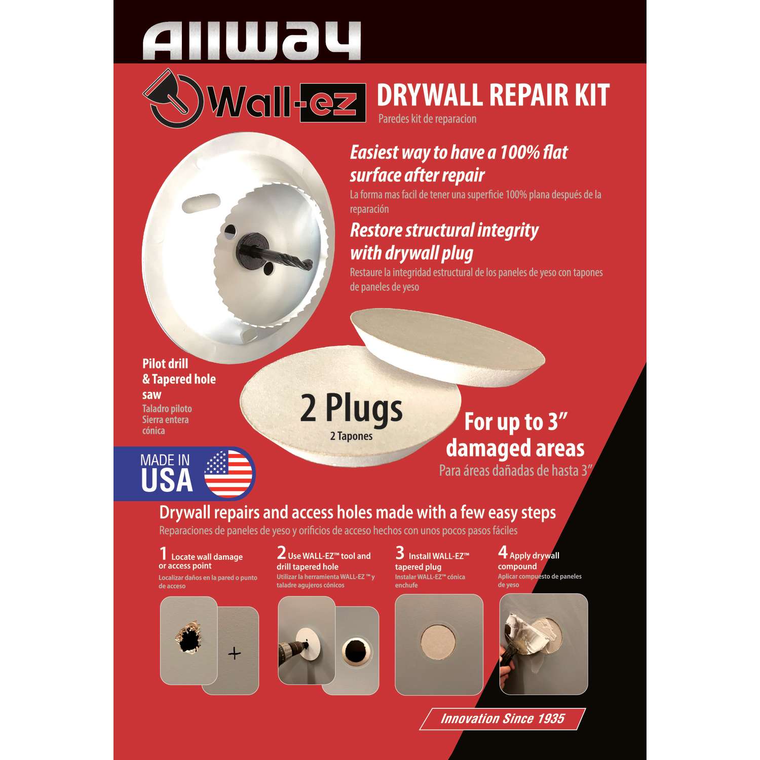 Allway Wallez 10 in. L X 5 in. W Drywall White Wall Repair Kit Ace