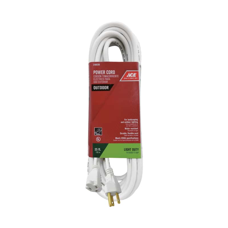 Ace Indoor or Outdoor 25 ft. L White Extension Cord 16/3 SJTWA Ace