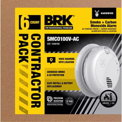 BRK 6 PK With Voice Hard-Wired w/Battery Back-Up Photoelectric Smoke and Carbon Monoxide Detector