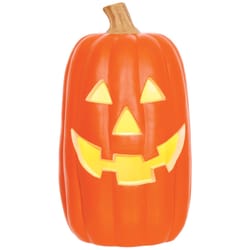 Seasons Yellow 1 ct 16 in. LED Prelit Scary Pumpkin Halloween Decor