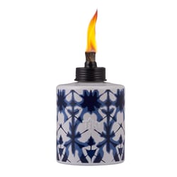 TIKI Blue/White Glass 5.75 in. Tiedye Tabletop Torch 1 pc