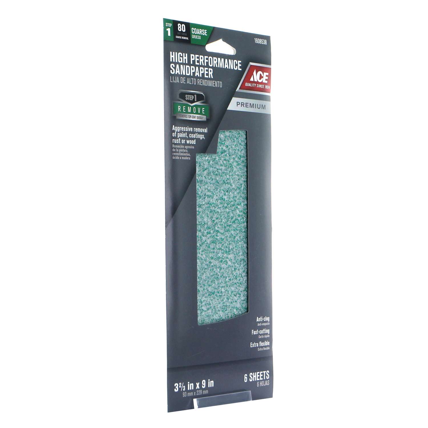 Ace 9 in. L x 32/3 in. W 80 Grit Aluminum Oxide Sandpaper 6 pk Ace