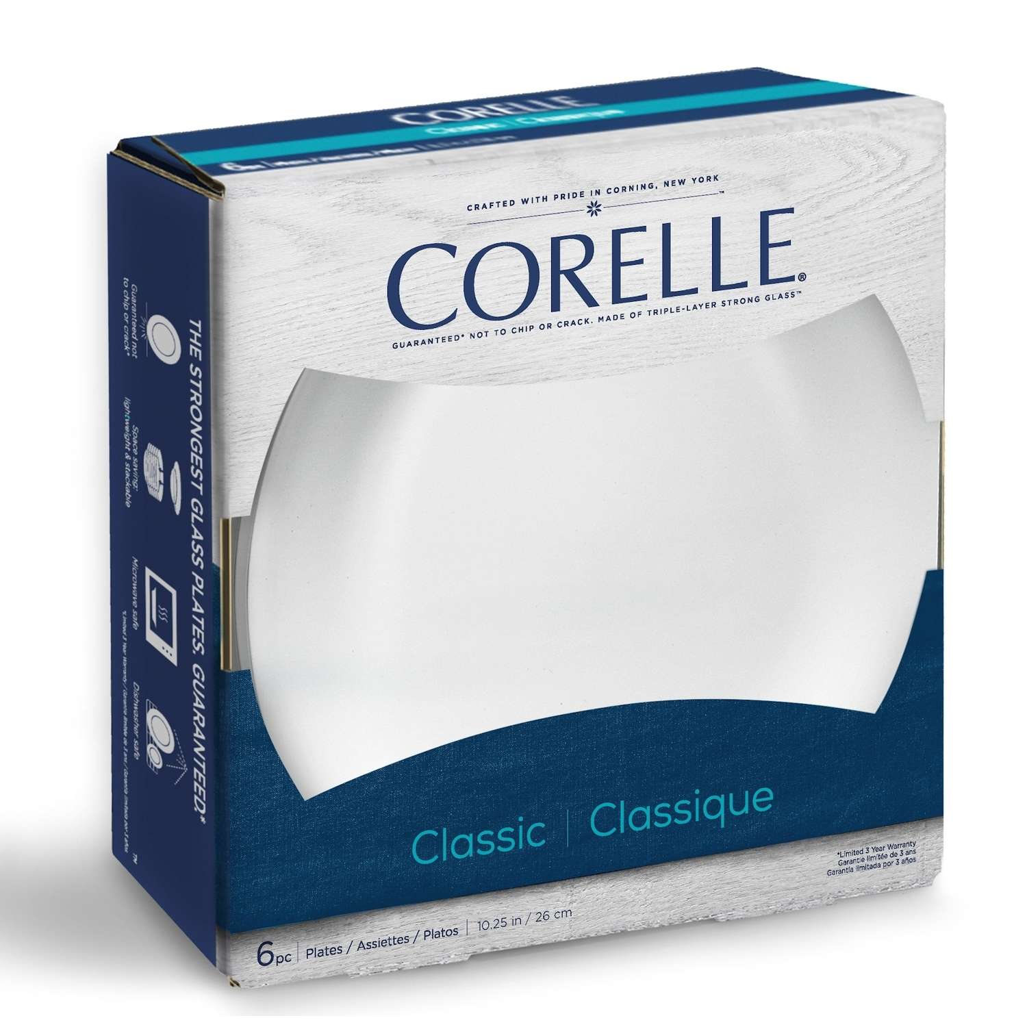 Corelle White Glass/Stoneware Winter Frost Dinner Plate 10.25 in. D 6