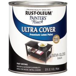 Rust-Oleum Painters Touch Ultra Cover Semi-Gloss Black Water-Based Paint Exterior and Interior 1 qt