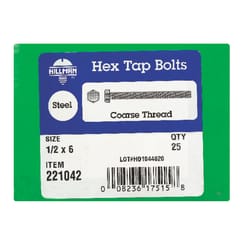 HILLMAN 1/2 in. D X 6 in. L Zinc Plated Steel Hex Tap Bolt 25 pk