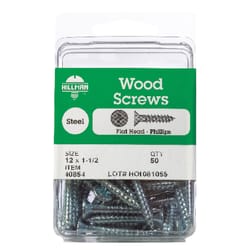 Hillman No. 12 X 1-1/2 in. L Phillips Zinc-Plated Wood Screws 50 pk