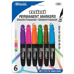 Bazic Products Bright Color Mini Assorted Fine Tip Permanent Marker 6 pk