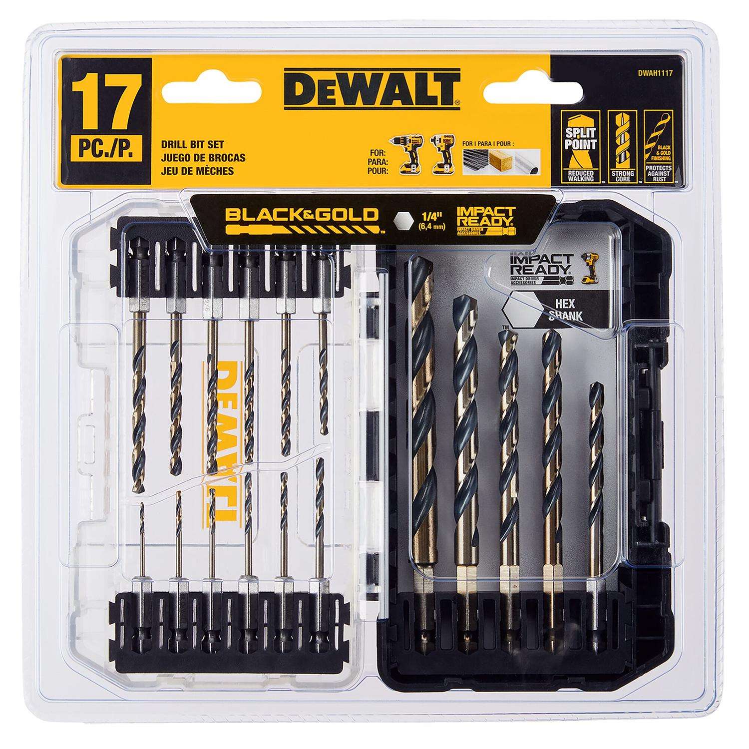 DeWalt Black & Gold High Speed Steel Impact Ready Drill Bit Set Hex ...