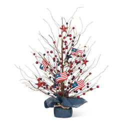 Glitzhome Patriotic/Americana Berry Tree Table Decor Expandable Polystyrene/Cement/Linen/Iron/MDF 1