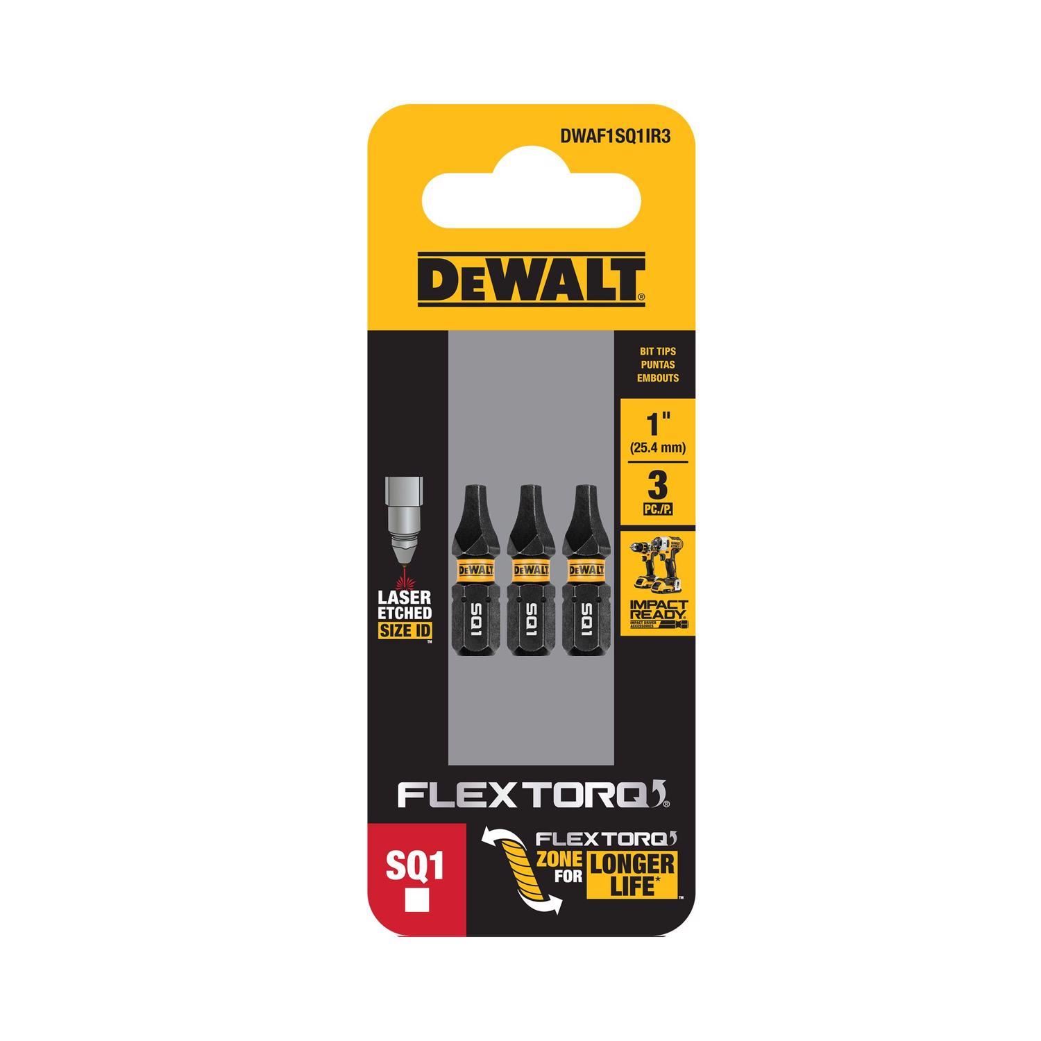 Photos - Drill Bit DeWALT FlexTorq Square #1 X 1 in. L Impact Driver Bit Set Steel 3 pc DWAF1 