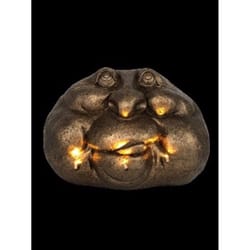 Luxe Light Decor Gray Resin/Stone 8.9 in. H X 13 in. W Stone Face with Solar LEDs Tongue Out Statue