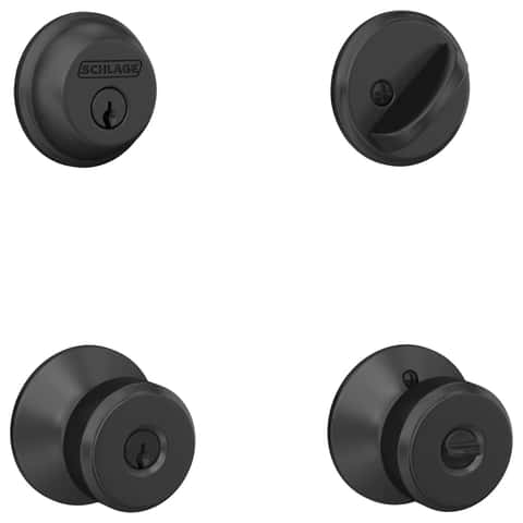 Schlage Bowery Matte Black Steel Entry Knob and Single Cylinder