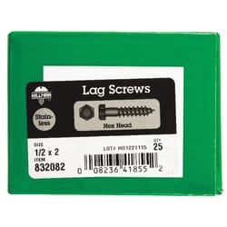 Hillman 1/2 in. X 2 in. L Hex Stainless Steel Lag Screw 25 pk
